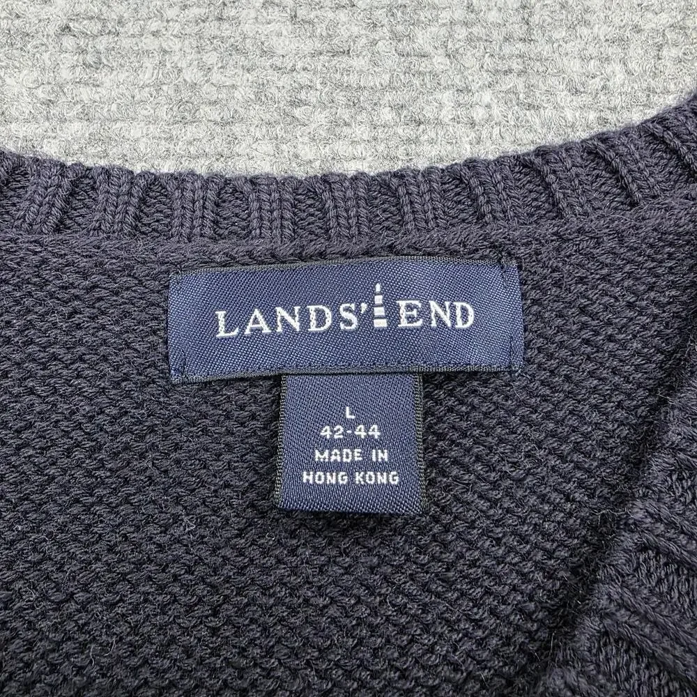 Vintage Lands End Sweater Vest Mens Large Blue Navy V Neck Knit Pullover Casual